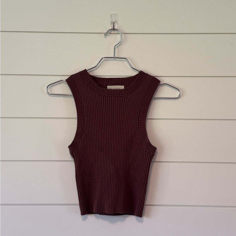By Together Ribbed Knit Sleeveless Top Light Brown Size S